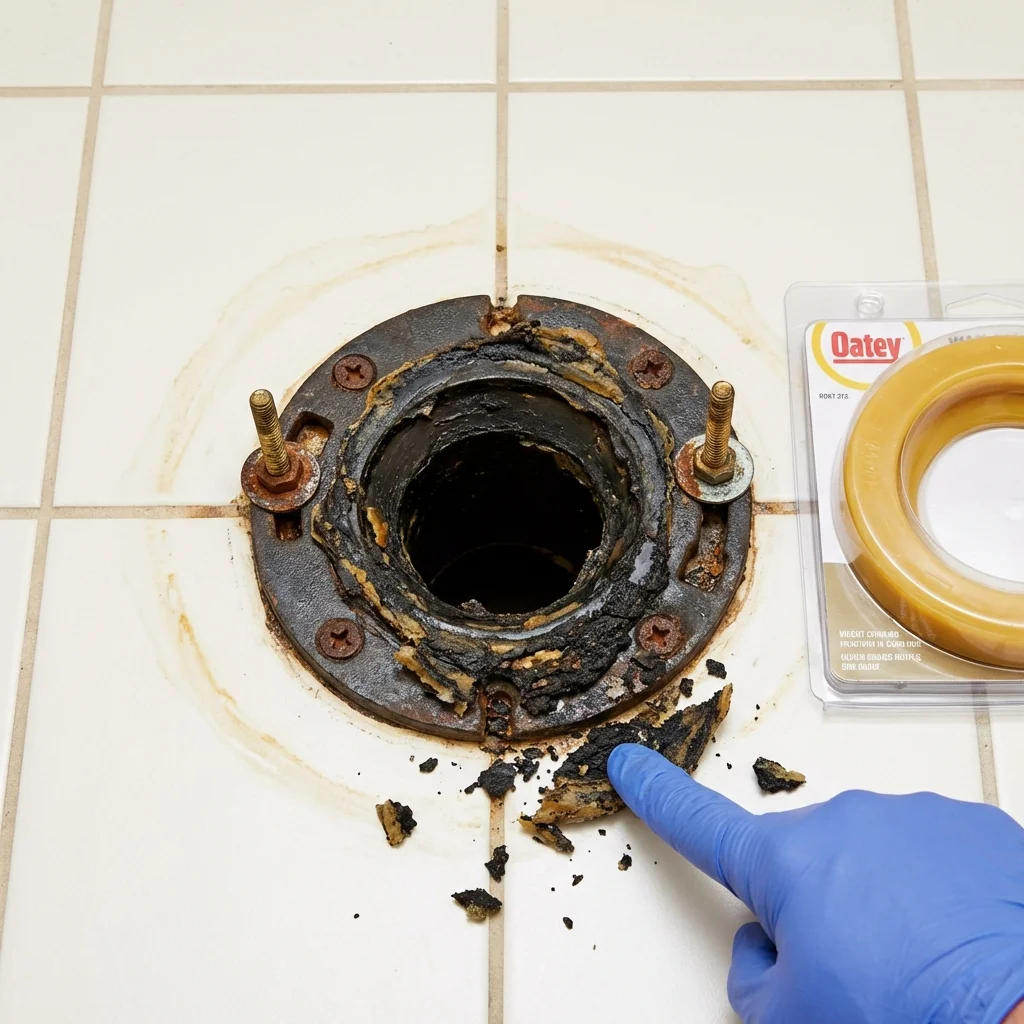 Failed wax ring showing water seepage at the base of a toilet in a Erin, TN home